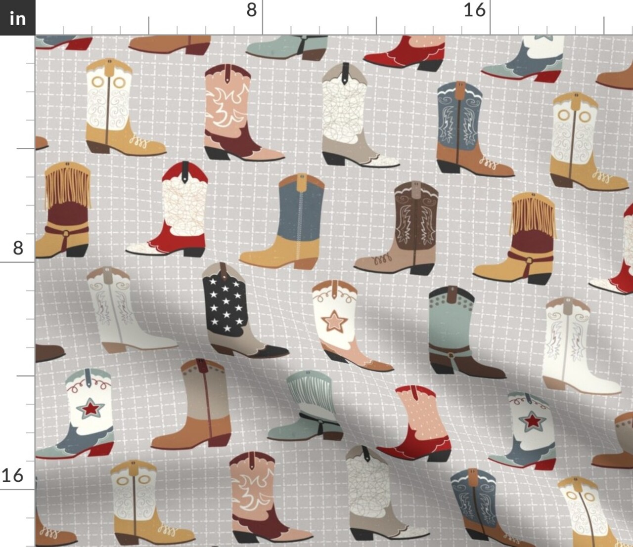 Cowboy Boot Cowgirl Patriotic Americana Wild West Gray Checkered Custom Printed Fabric by Spoonflower Various Fabrics by the Yard or Fat Quarter